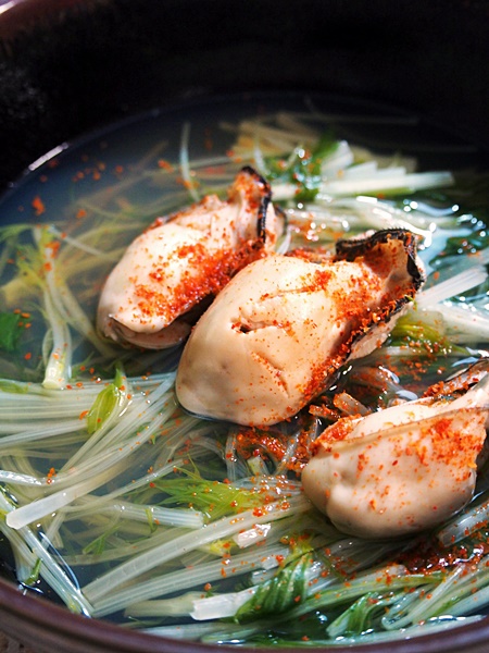 牡蠣と水菜の吸い物・在日コリアン風